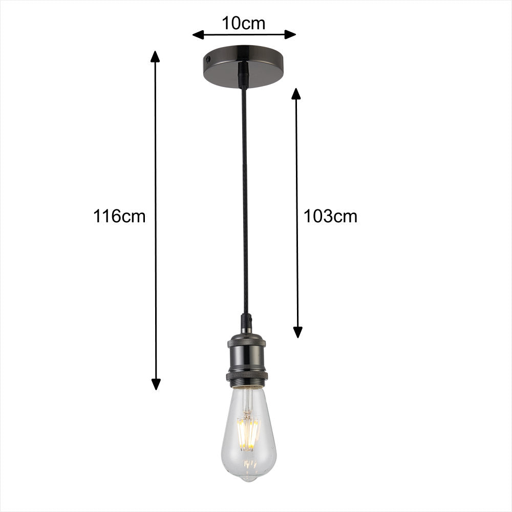 Britalia PMS2 Matt Black Vintage Fabric Twisted Cable Flex Suspension Ceiling Rose Pendant