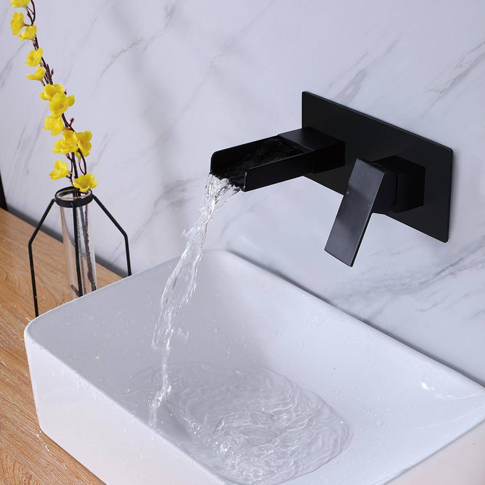 Boyel Living Waterfall Single-Handle Wall Mount Bathroom Faucet with Deck Plate in Matte Black BLWF0167-1MB