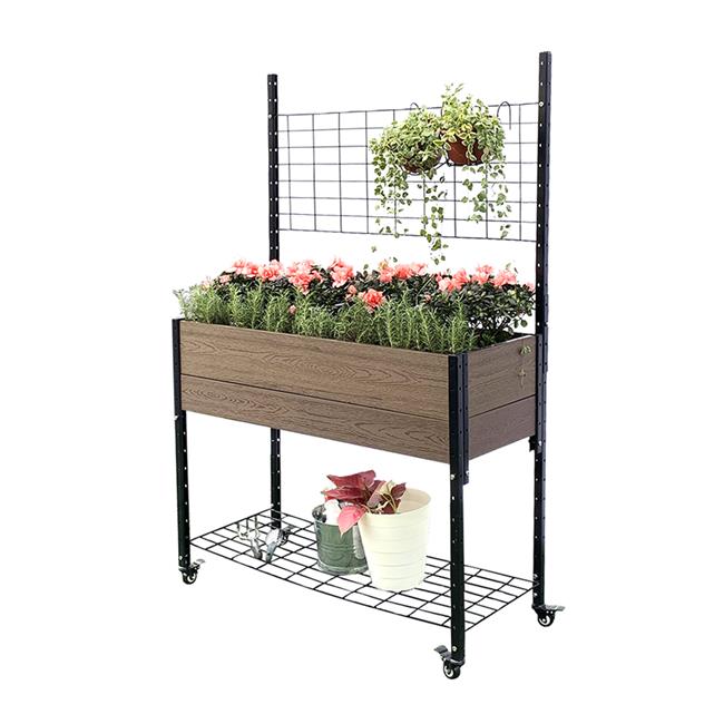 Everbloom K2101 45 x 19 x 70 in. Mobile Elevated Garden Planter Box Raised Garden Bed with Trellis & Under Shelf&#44; Brown