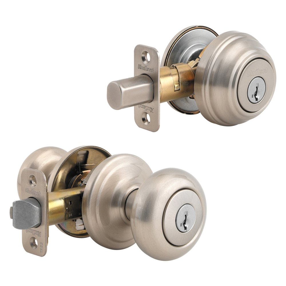 Satin Nickel Juno Door Knob and Single Cylinder Deadbolt Set