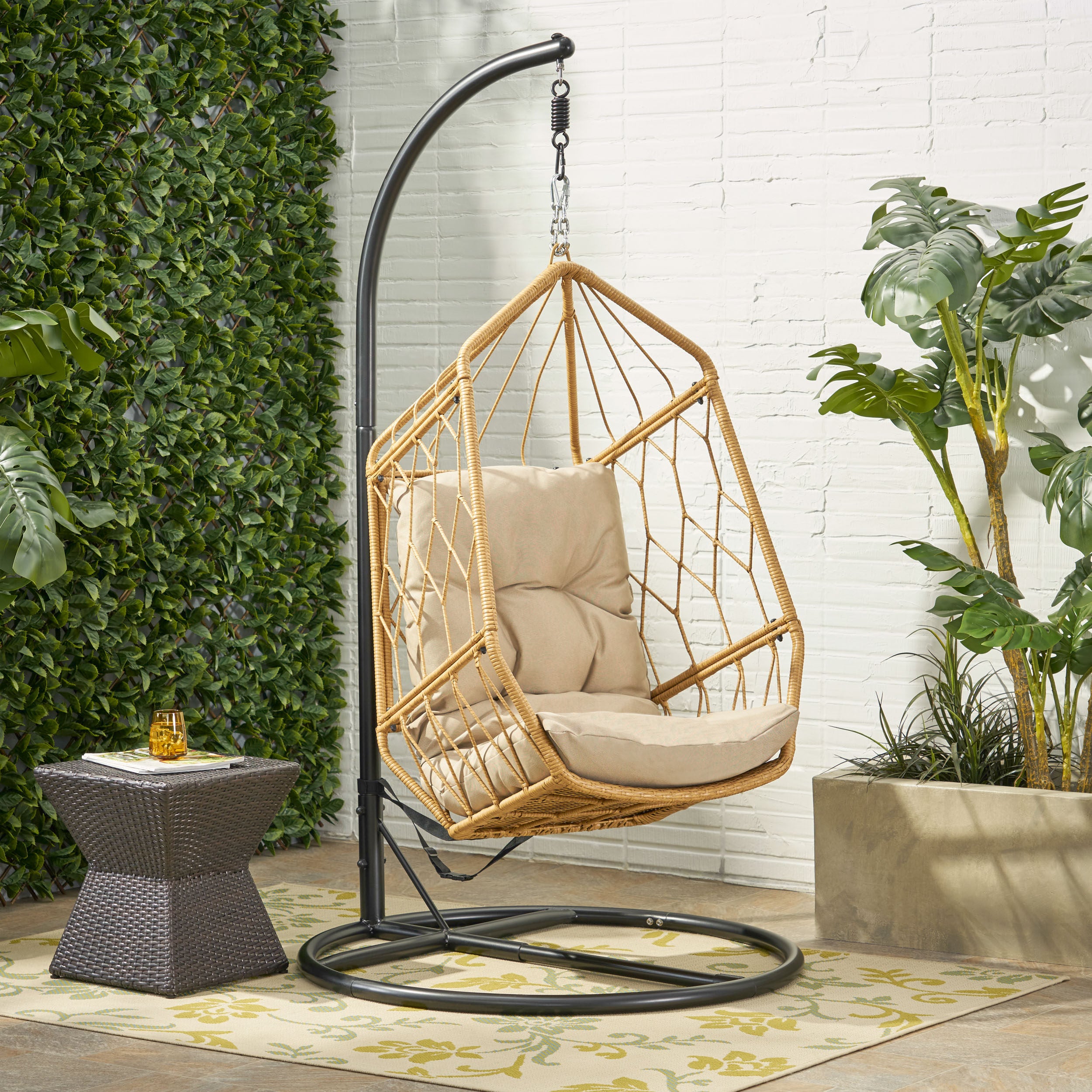 Jewell Allegra Outdoor Wicker Basket Hanging Chair with Stand