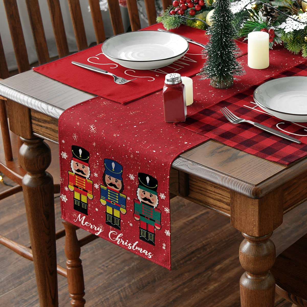 Artoid Mode Nutcrackers Merry Christmas Table Runner 13 x 72 Red Winter Home Kitchen