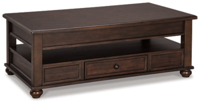 Signature Design by Ashley Barilanni Traditional Lift Top Coffee Table with 1 Storage Drawer, Open Shelf and Hidden Storage, Dark Brown