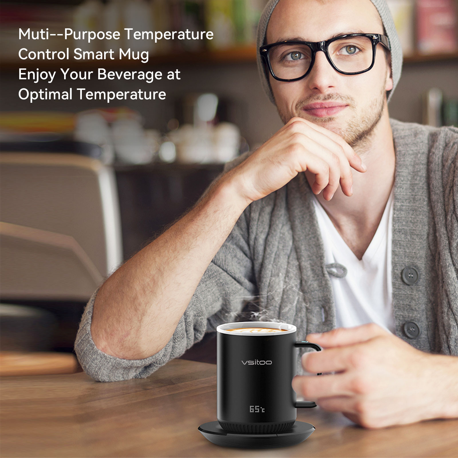 vsitoo S3 Temperature Control Smart Mug 2 with Lid， Self Heating Coffee Mug 10 oz， LED Display， 90 Min Battery Life - AppandManual Controlled Heated Coffee Mug - Improved Design - Perfect Coffee Gifts