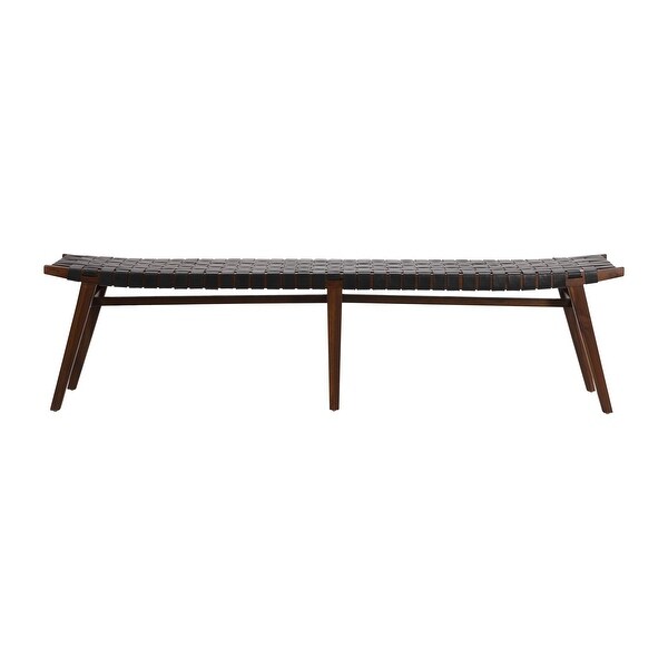 Willow 74-inch Teak and Woven Full Grain Leather Bench