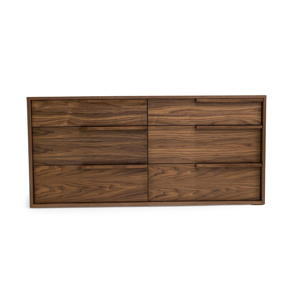 Modern 6 Drawer Walnut Dresser