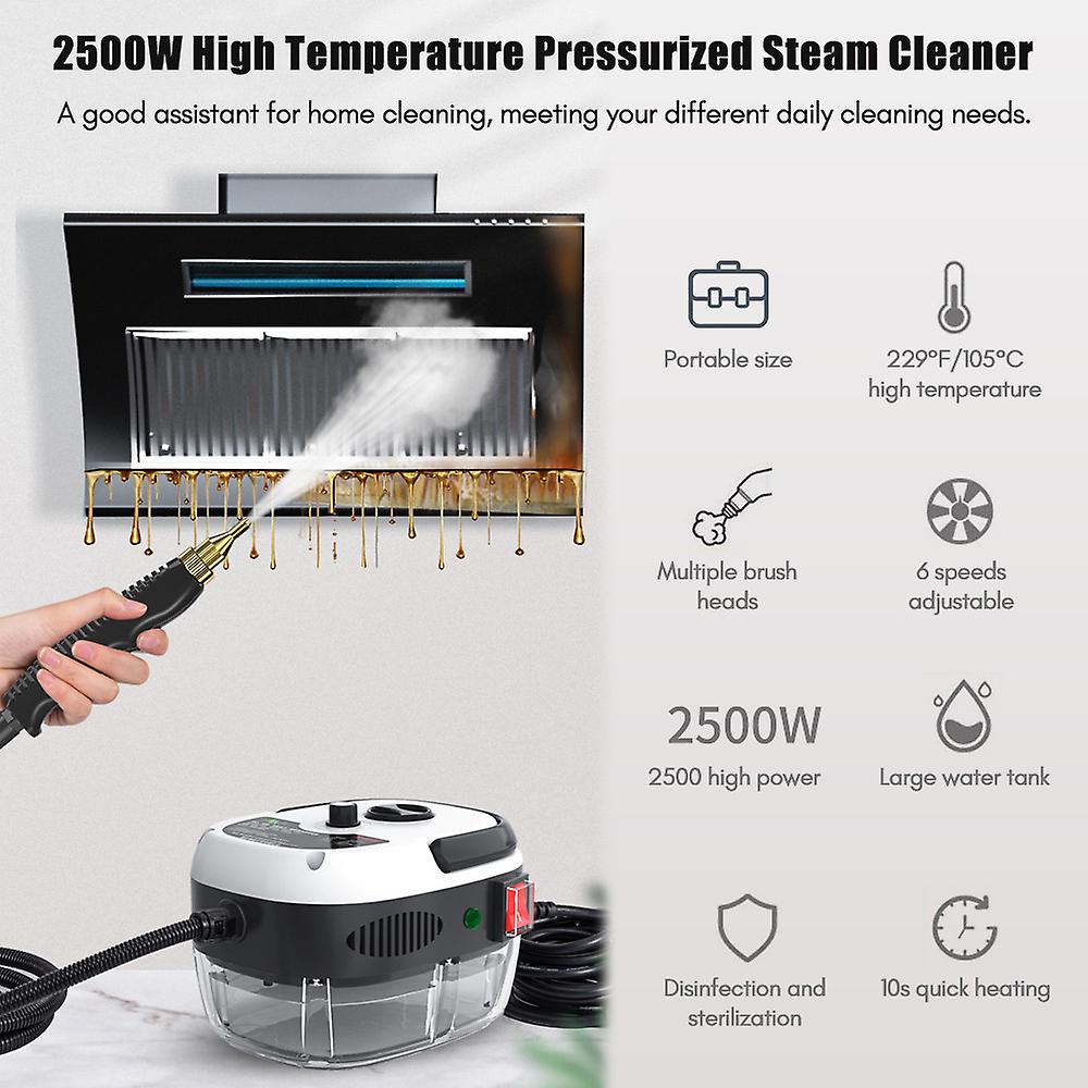 2500w Portable Handheld Steam Cleaner High Temperature Pressurized Steam Cleaning Machine With Brush Heads For Kitchen Furniture Bathroom Car No.19931