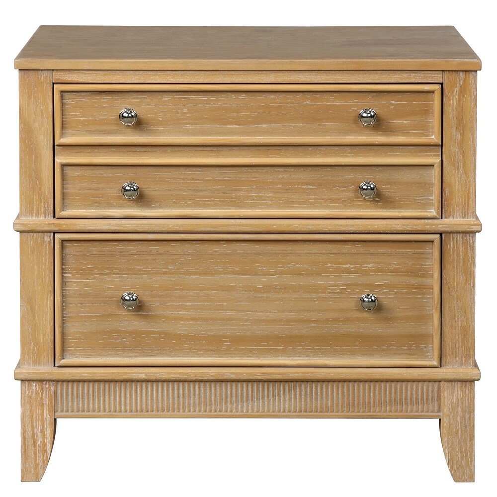 Hazel Bedroom 3 Drawer Nightstand with Natural Finish Solid Pine Wood