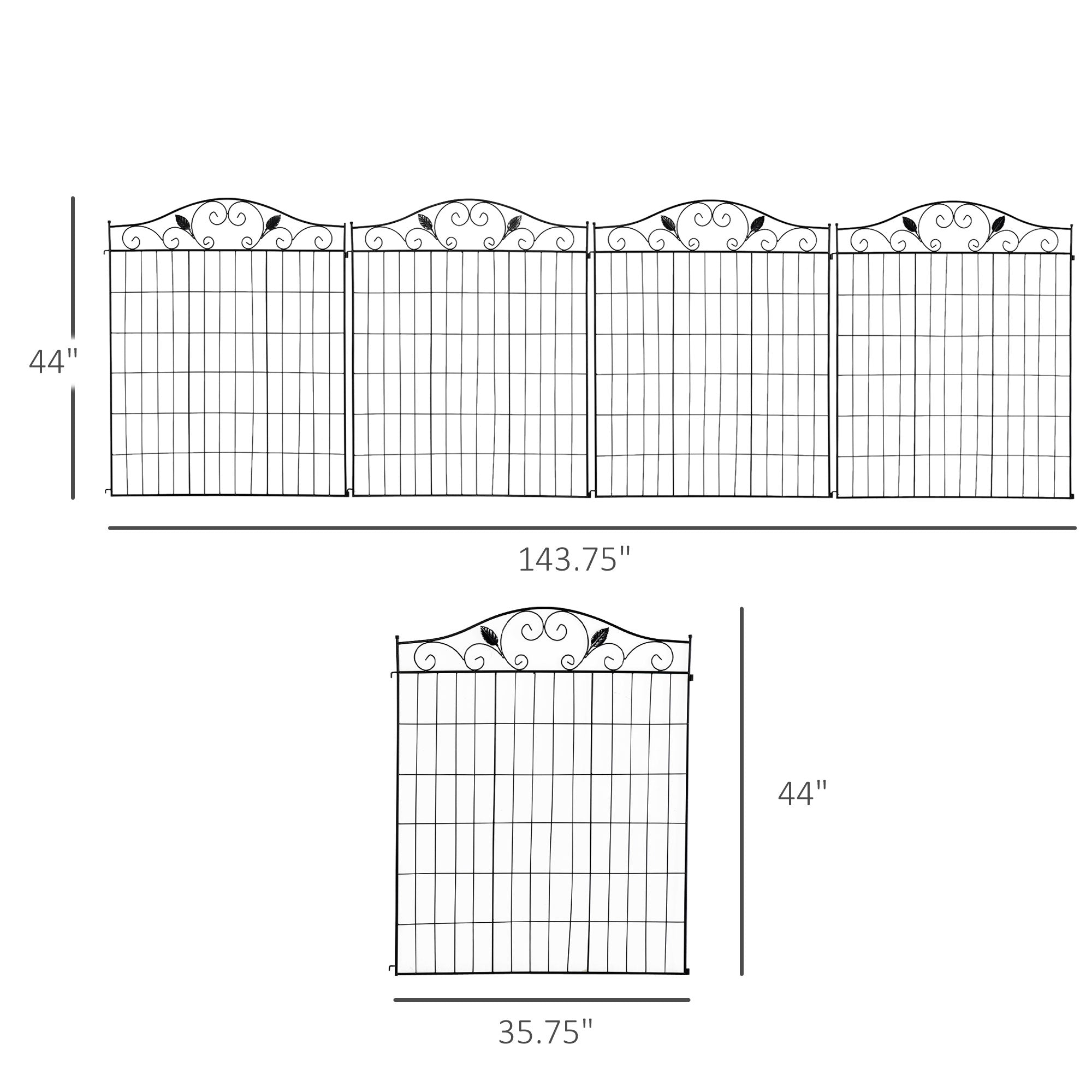 Outsunny Backyard Garden Decorative Fencing with 4 Panels and Steel Wire Frame