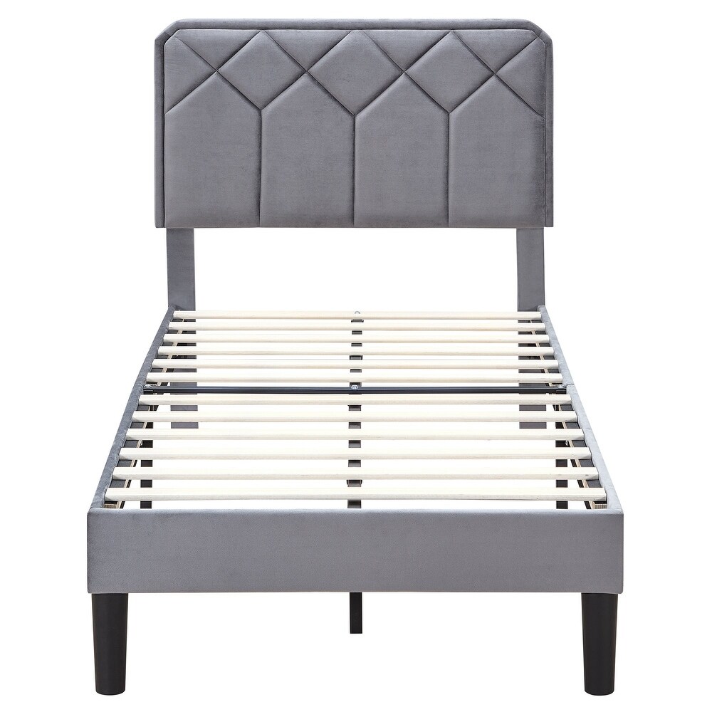 Upholstered Platform Bed Frame with Modern Adjustable Headboard  No Box Spring Needed