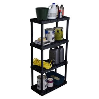 GRACIOUS LIVING Knect A Shelf Black 4-Tier Light Duty Plastic Fixed Garage Storage Shelving Unit (24 in. W x 33 in. H x 12 in. D) 91089-1C