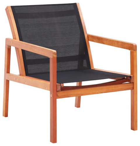 vidaXL Chair Patio Chair with Armrest Black Solid Wood Eucalyptus and Textilene   Transitional   Outdoor Lounge Chairs   by vidaXL LLC  Houzz