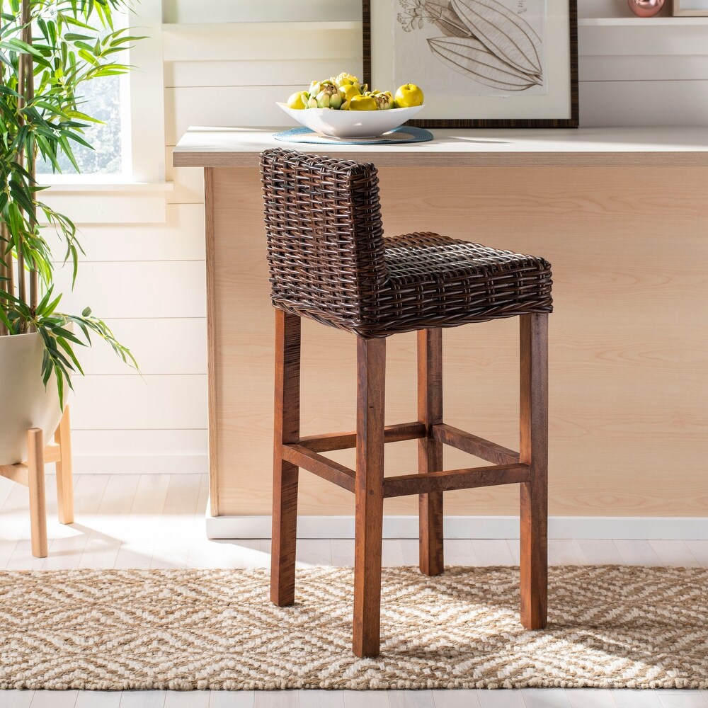 SAFAVIEH 30  Inch St. Thomas Indoor Wicker Brown Bar Stool   17.7\