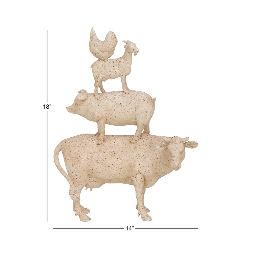 White Polystone Stacked Farm Animals Sculpture   14 x 4 x 18