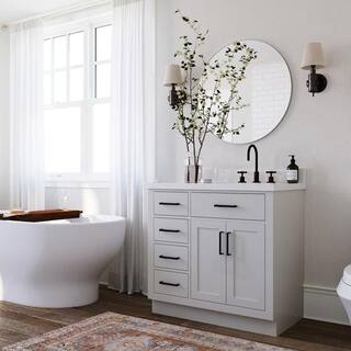 ARIEL Hepburn 37 in. W x 22 in. D x 36 in. H Bath Vanity in Grey with White Pure Quartz Vanity Top with White Basin T037SRWQOVOGRY