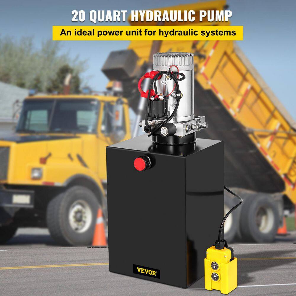 VEVOR 12-Volt DC 20 qt. Hydraulic Pump Single Acting Hydraulic Dump Trailer Pump 3200 PSI Hydraulic Power Unit CZYYB20KTTXDZYB01V0