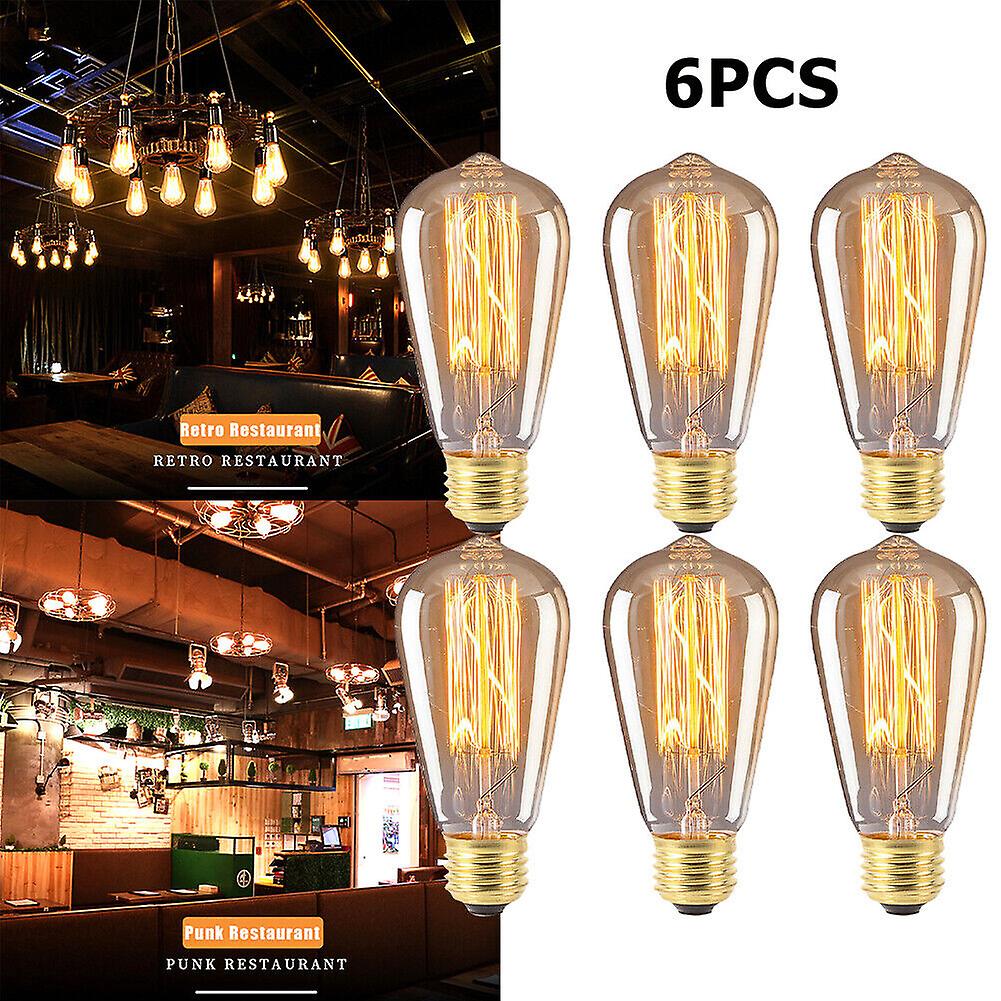 6pcs Vintage Retro St64 E27 Edison Bulbs 40w ment Light Bulb Warm White