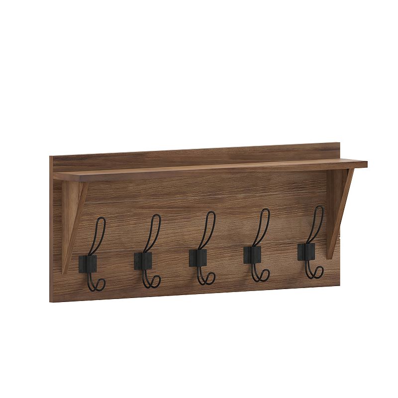 Flash Furniture Daly Wall Mounted 5-Hook Upper Shelf Storage Rack