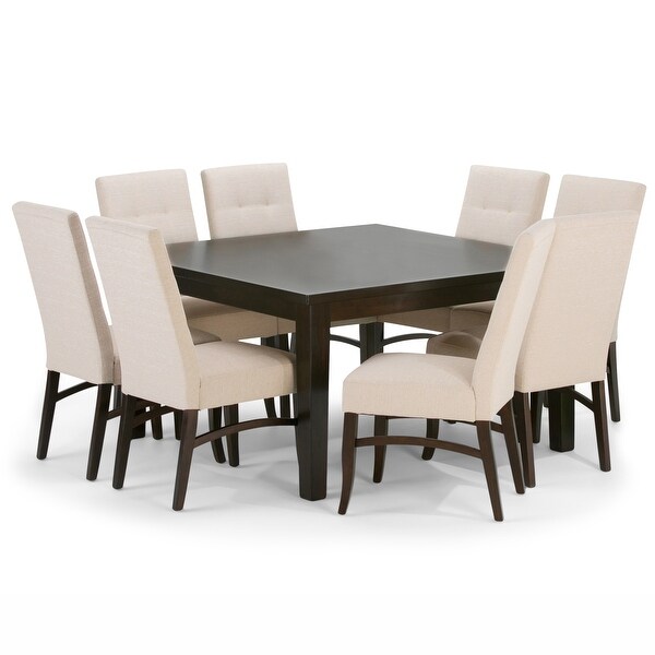 WYNDENHALL Hawthorne Contemporary 9 Pc Dining Set with 8 Upholstered Dining Chairs and 54 inch Wide Table