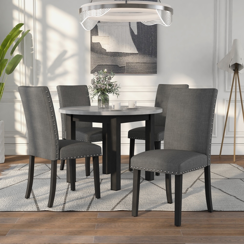 Paulina Contemporary Grey Faux Marble 5 Piece Round Dining Table Set by Furniture of America