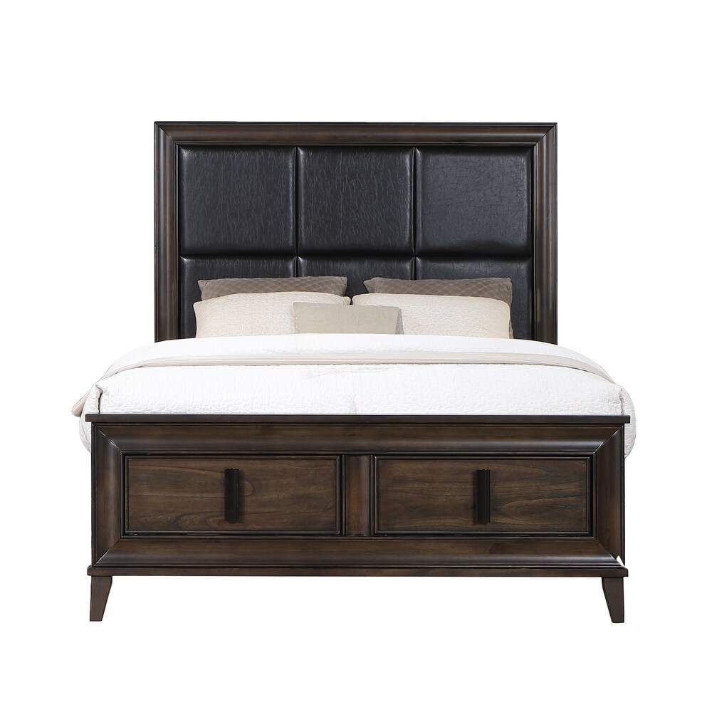 Roundhill Furniture Aetheria Contemporary Wood 5 Piece Storage Bedroom Set  Dark Brown