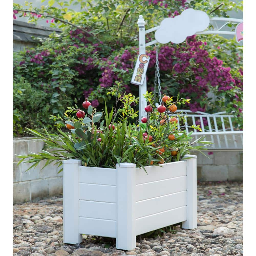 Gardenised White Vinyl Traditional Fence Design Garden Bed Elevated Screwless Raised Planter Box QI003740.B