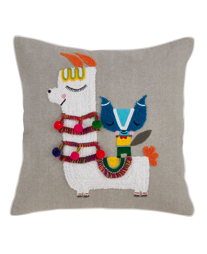 Saro Lifestyle Llama Embroidered Decorative Pillow， 18 x 18