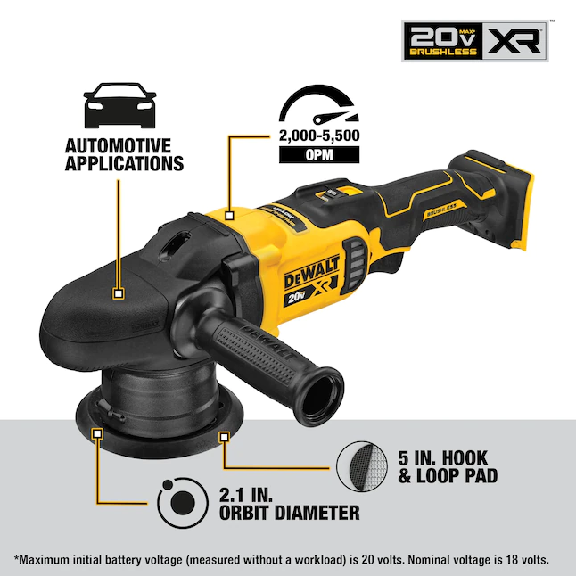 DEWALT DCM848B 20-Volt MAX XR Cordless Brushless 5 in. Variable Speed Random Orbit Polisher (Tool Only)