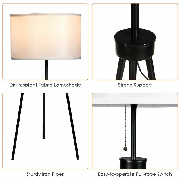 Metal Tripod Floor Lamp Contemporary Minimalist Standing Floor Light With Iron Legs Fabric Drum Shade E26 Lamp Base