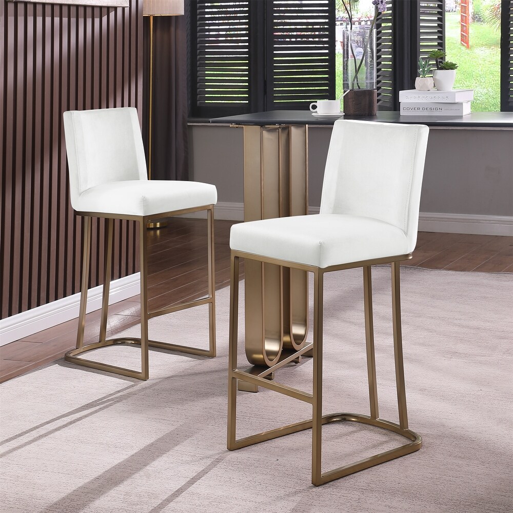 Bar Stool Counter Height Gold Brushed Barstool Velvet Fabric(Set of 2)