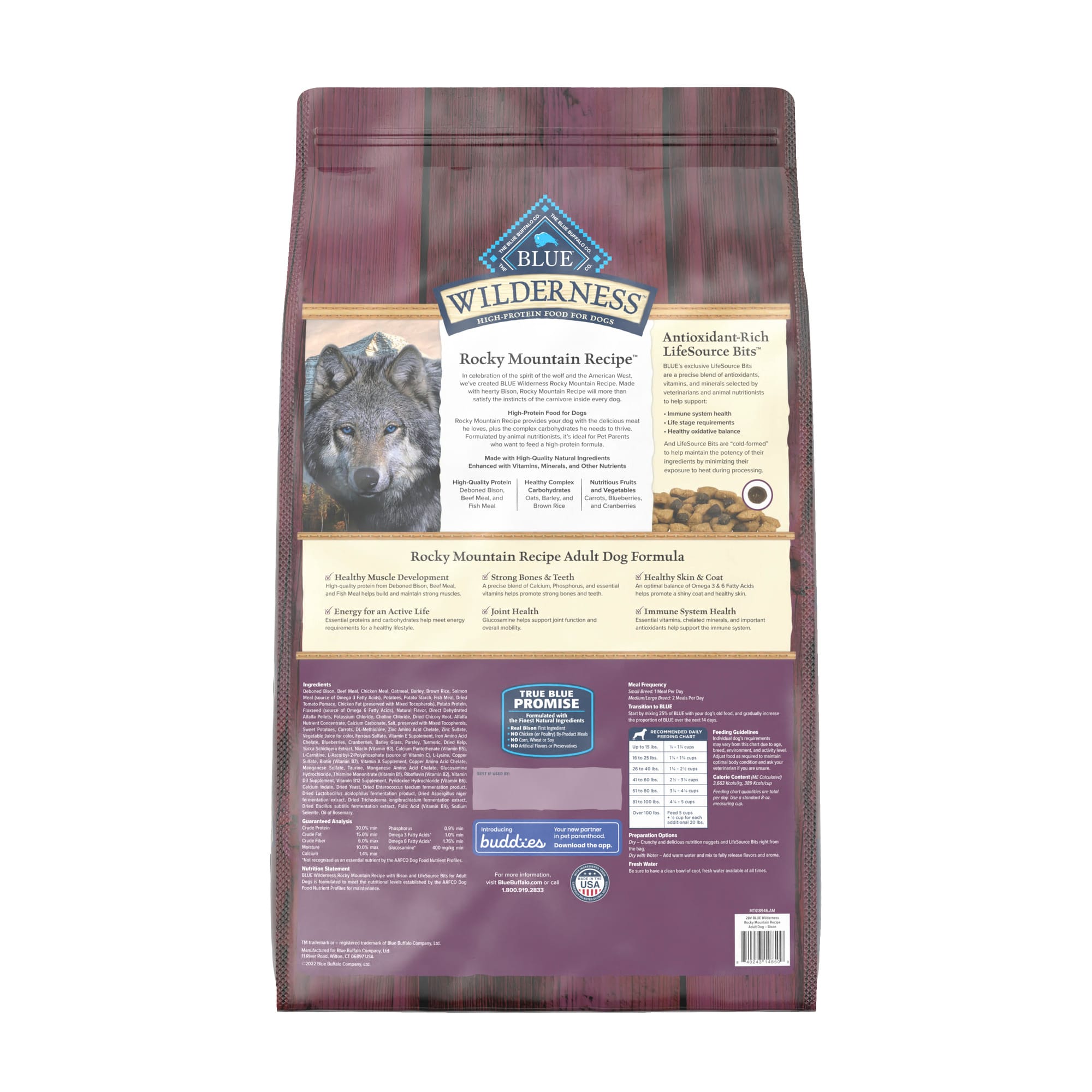 Blue Buffalo Blue Wilderness Bison with Grain Rocky Mountain Recipe High Protein Natural Adult Dry Dog Food， 28 lbs.