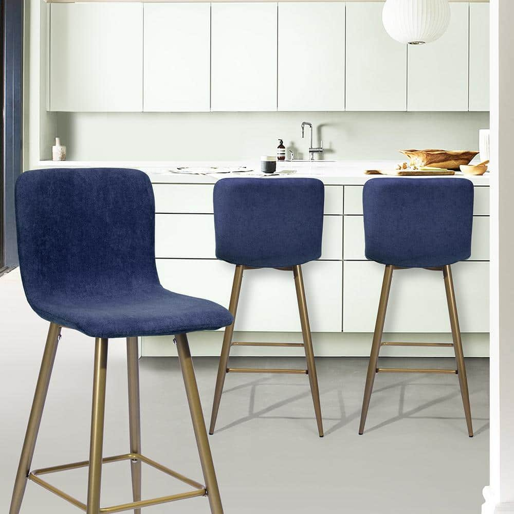 Homy Casa Scargill 26 in. Blue Upholstered Metal Frame Counter Stool with Fabric Seat(Set of 2) SCARGILL COUNTER BAR DARK BLUE