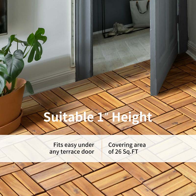 27 Pcs Interlocking Patio Deck Tiles, 12 x 12in Acacia Wood Floor Tiles, 27 sq. Ft Wood Composite Deck Flooring Pavers