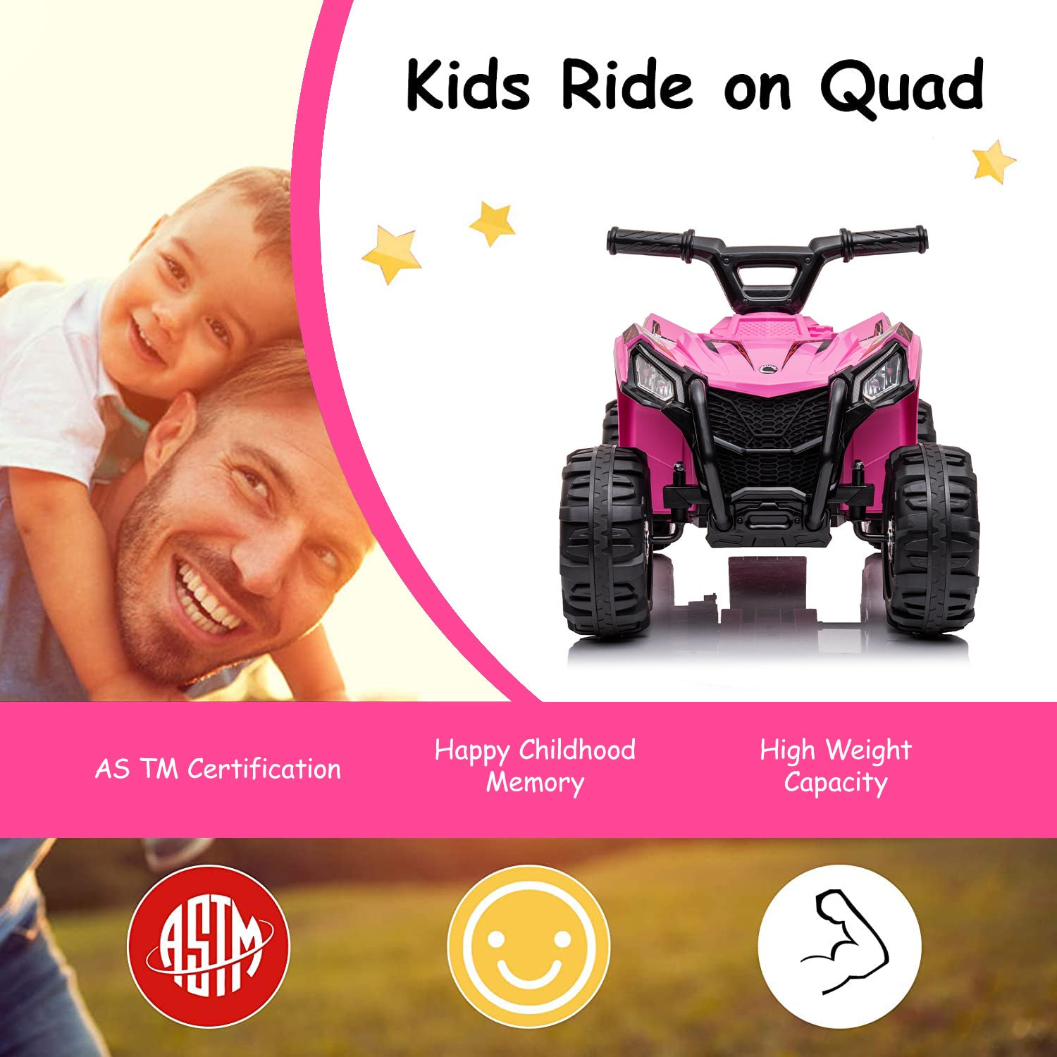 uhomepro 6V Kids Electric ATV 4 Wheels Ride On Cars Toy for Girls Boys, Pink