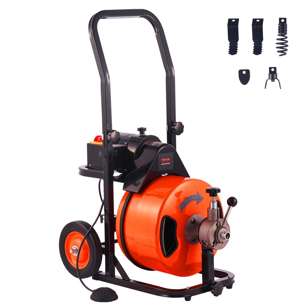 VEVOR 1800rpm Drain Cleaning Machine Sewer Auger Auto Feed with 4 Cutter Air activated Foot Switch for 1\