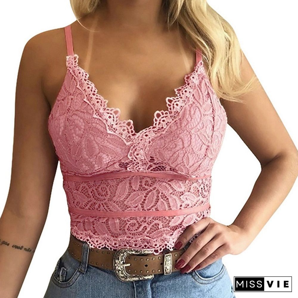 Women Sexy V Neck Lace Vest Top Sleeveless Solid Wire Free Tops Female Elegant Clothing Ladies Casual Plus Size Underwear