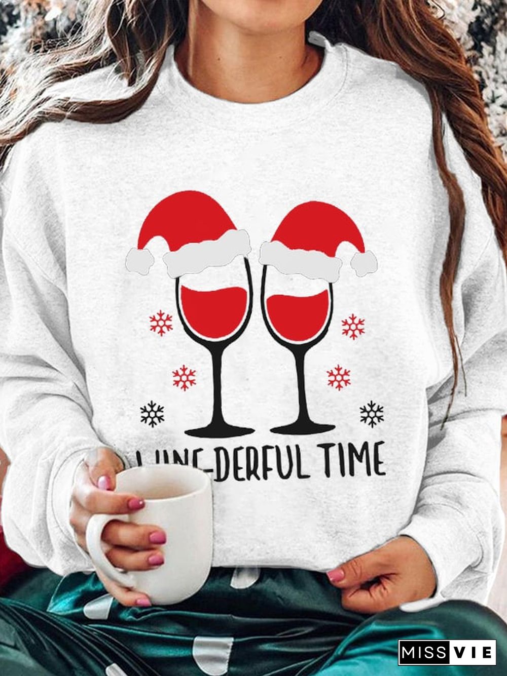 Women's Christmas Wine-derful Time Printed Sweatshirt