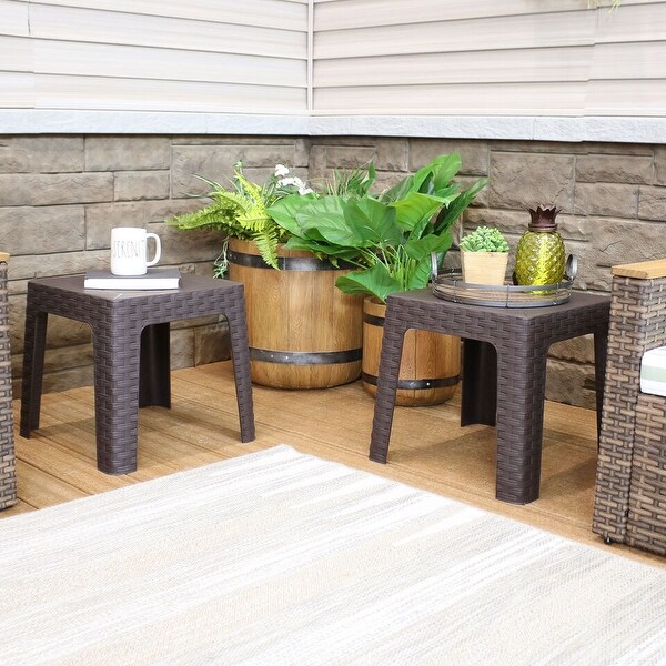 2Pcs Brown 18.5 Inch Square Patio Side Tables