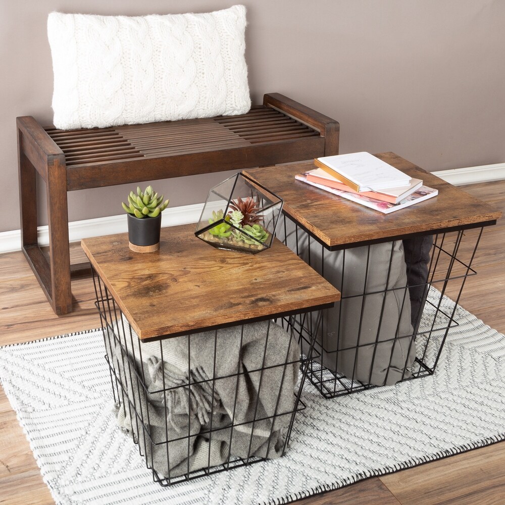 Lavish Home End Table Square Wire Basket Nesting Tables  Set of 2