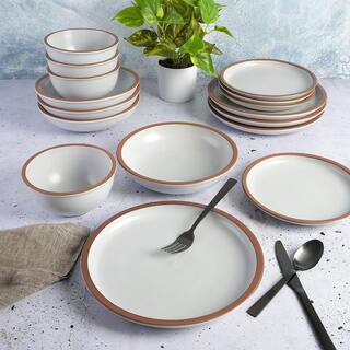 Gibson Lagos 16-Pcs Terracotta Double Bowl Dinnerware Set Service of 4 in Solid Matte White 985120317M