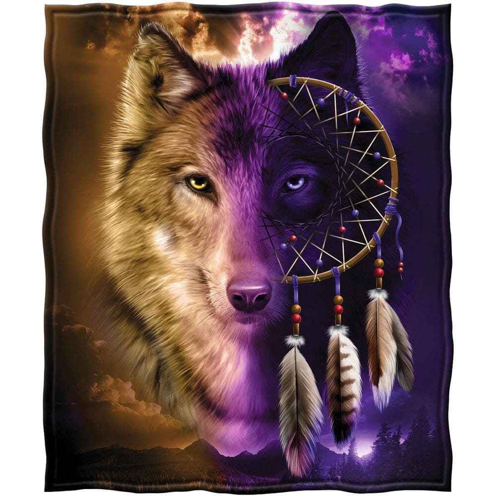 Wolf Dreamcatcher Super Soft Plush Fleece Throw Blanket