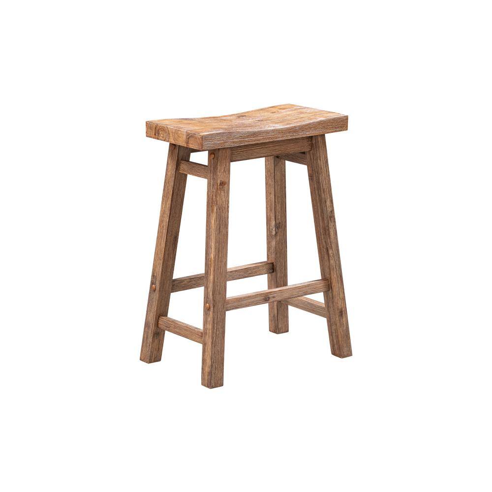 Boraam Sonoma 24 in. Barnwood Wire-Brush Backless Saddle Stool 75024