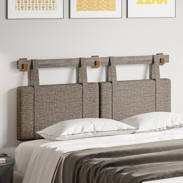 BELLEZE Wall Mounted Linen Headboard for King Size Bed w/ J Hooks - - 37911705