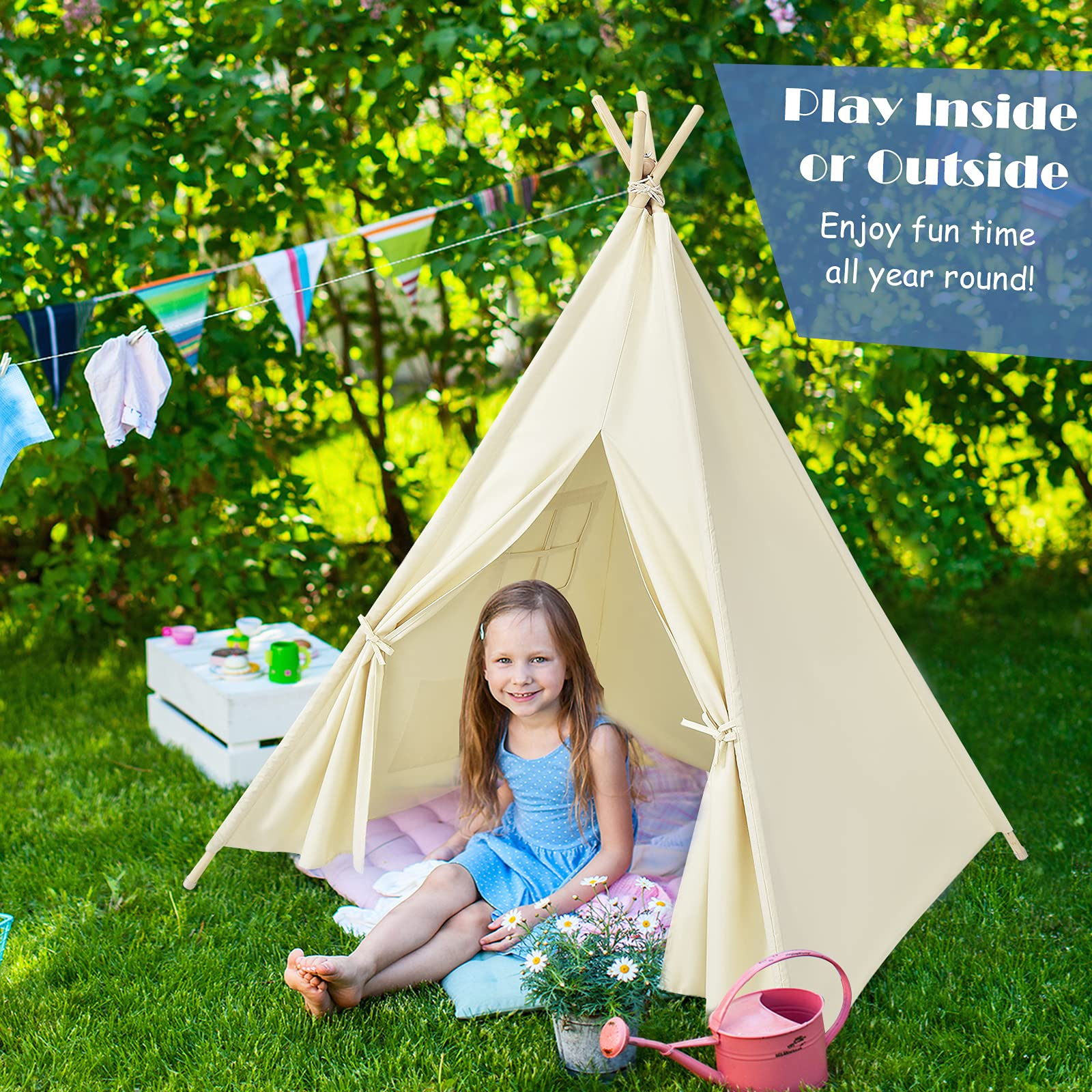 Costzon Teepee Tent for Kids, Foldable Play Tent with Unique Reinforcement Part, Kids Tent