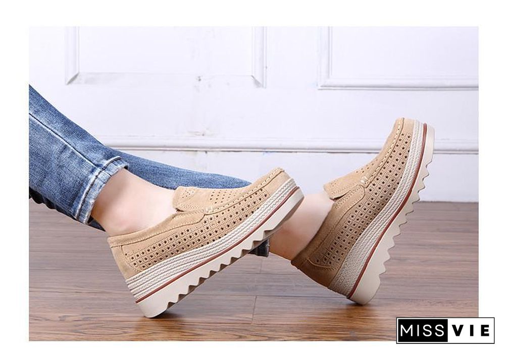 Women Shoes Platform Sneakers Slip on Flats Loafers Moccasins Hollow Out Casual Shoes