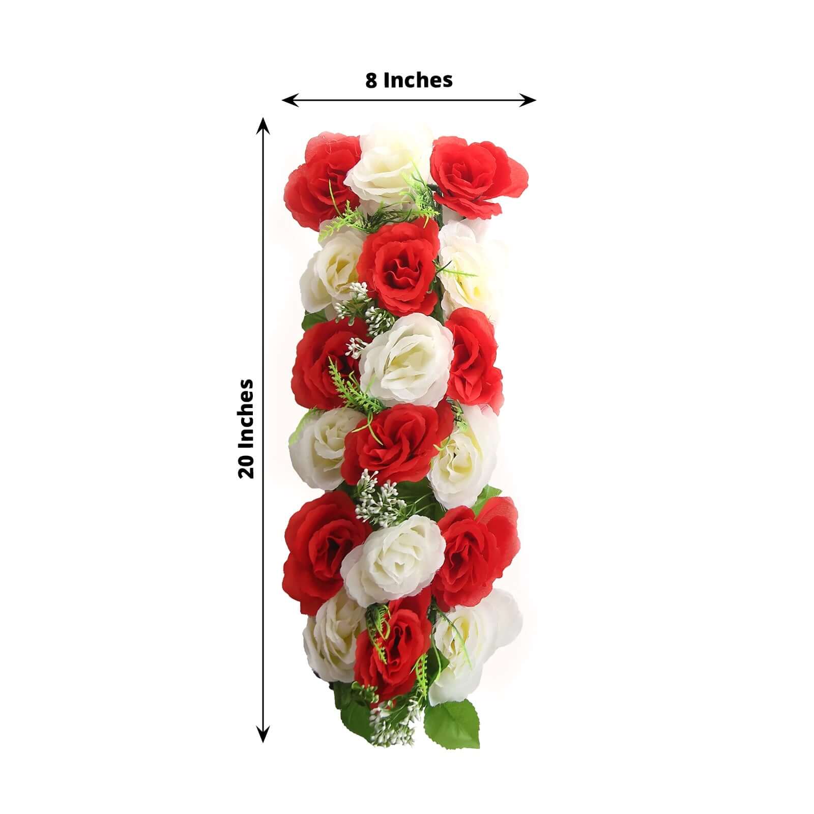 6 Pack Red Ivory Silk Rose Flower Panel Table Runner, Artificial Floral Arrangements Dining Table Decor - 20