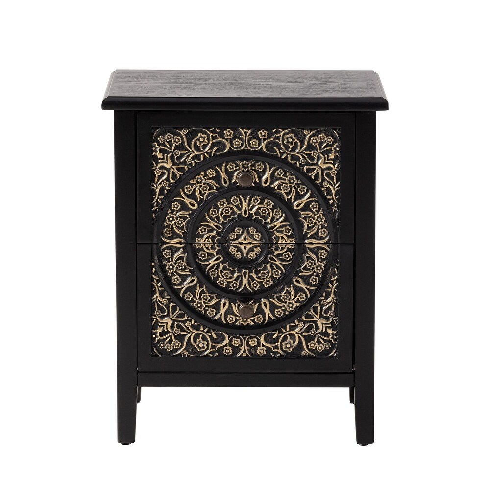 COZAYH Farmhouse Fully Assembled Nightstand with 2 Drawer  Flower Motif End Table for Small Spaces  French Country