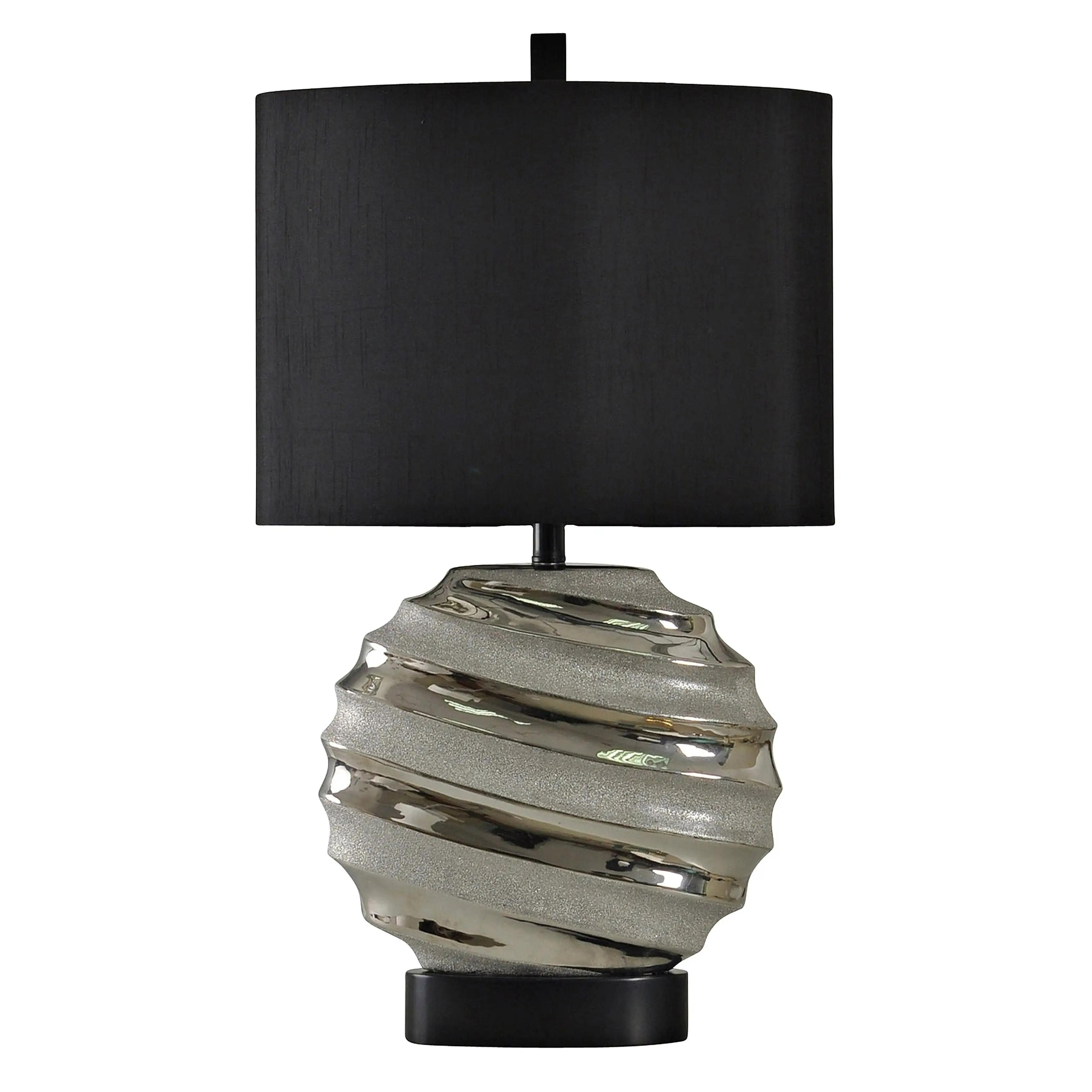 StyleCraft Ceramic Silver Table Lamp - Black Hardback Fabric Shade