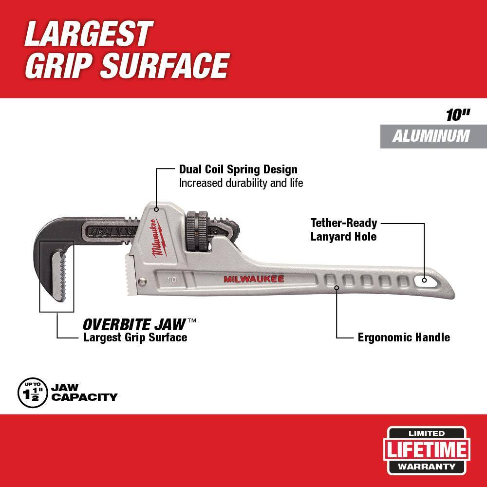 MW 10 in. and 14 in. Aluminum Pipe Wrench Set (2-Piece) 48-22-7210-48-22-7214