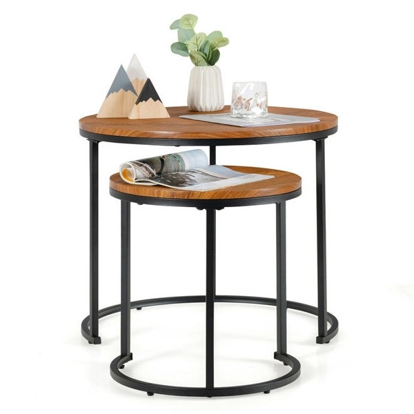 Set of 2 Round Stacking Nesting Coffee Tables